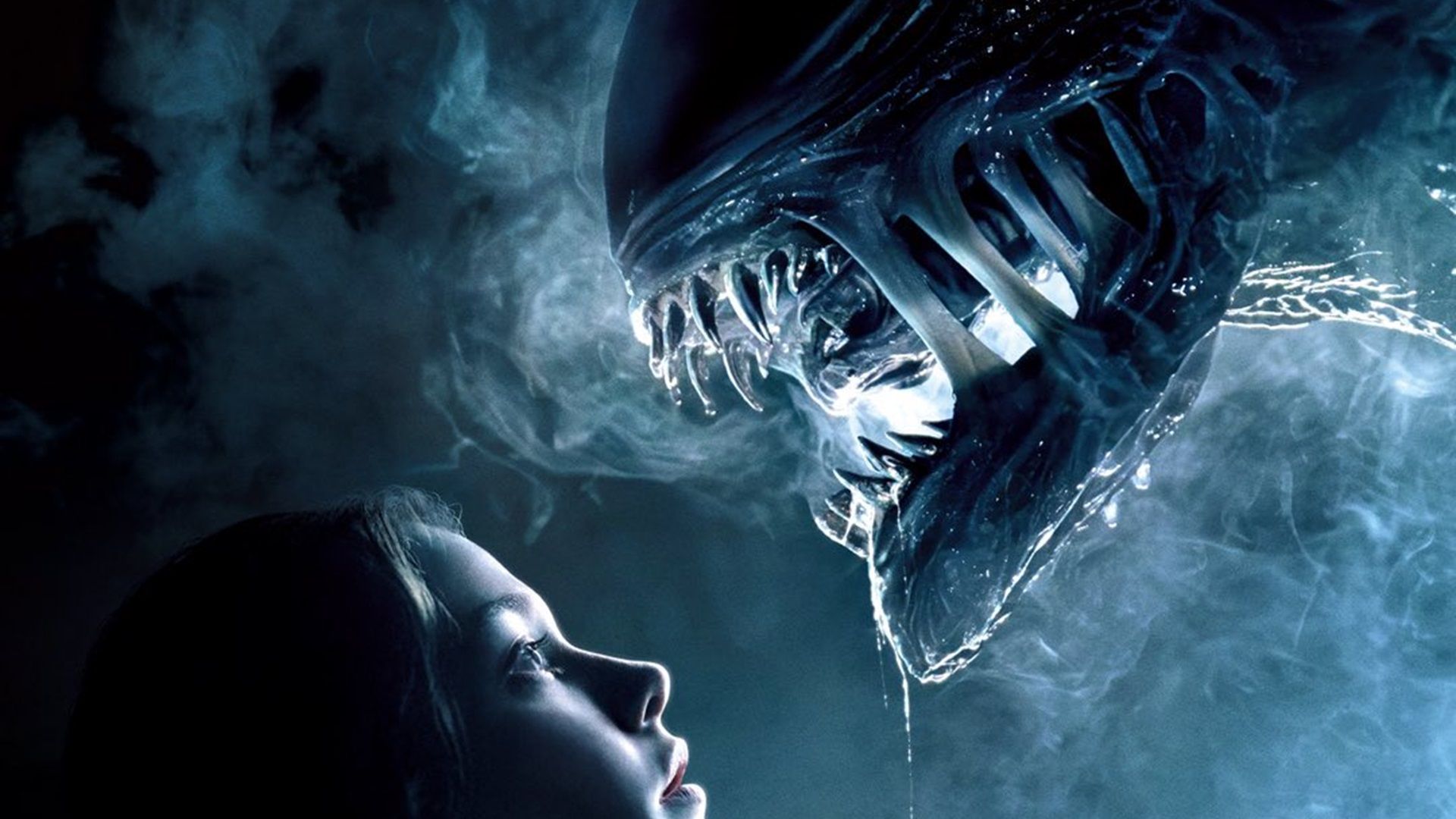 Alien looking at woman.
